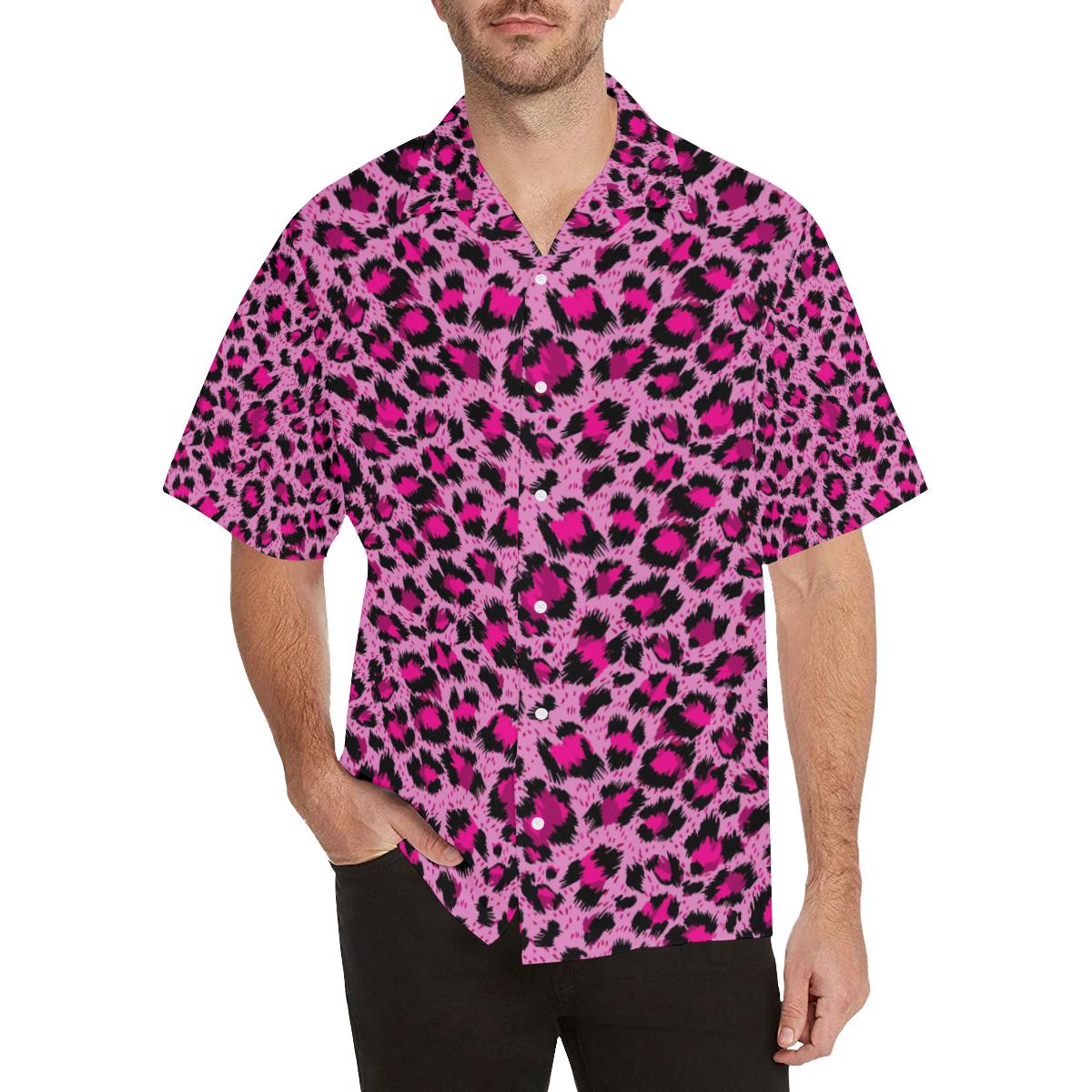 Pink Leopard Skin texture Pattern Men’s All Over Print Hawaiian Shirt