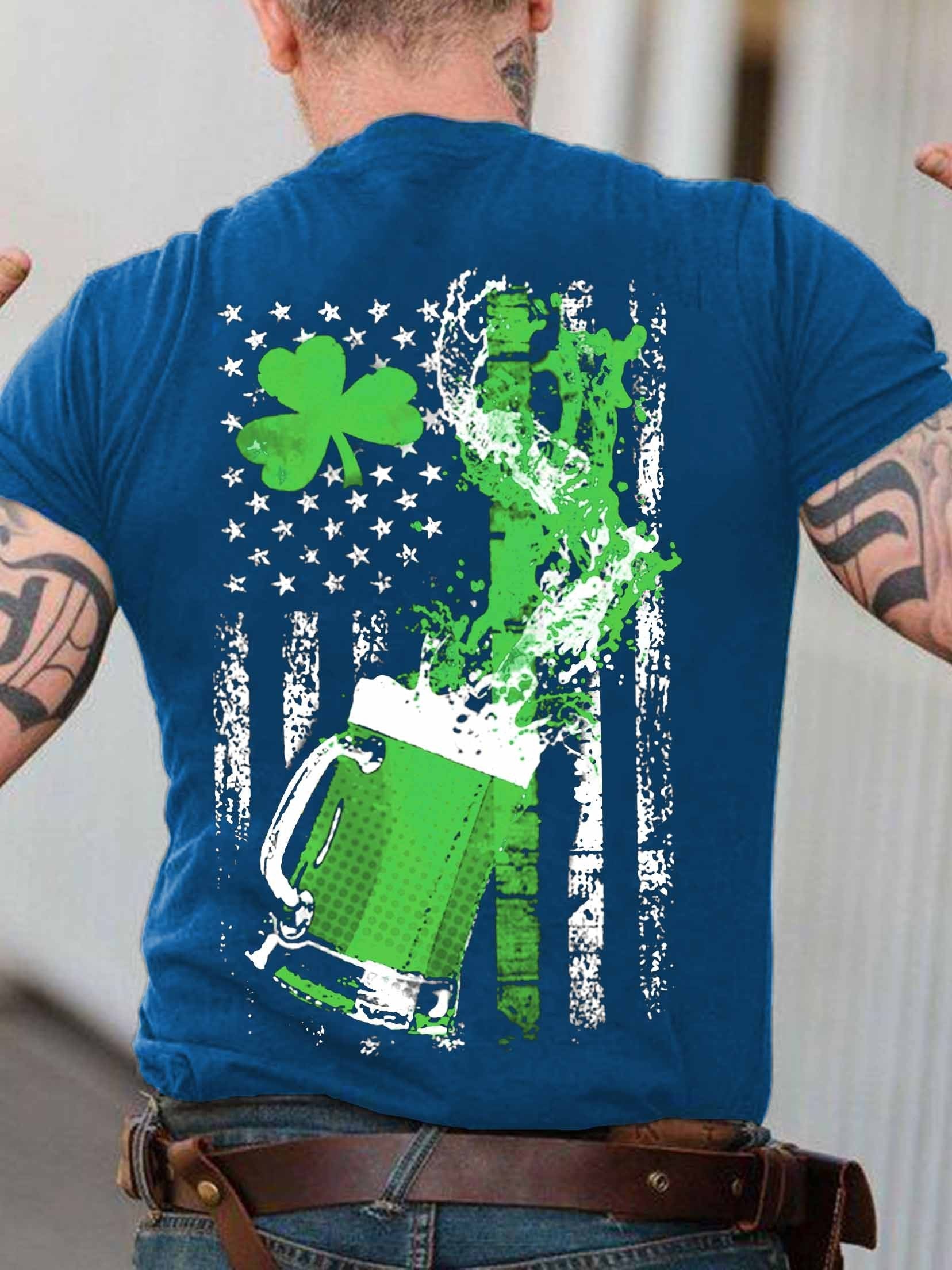 Men St Patrick Flag Beer Splash St Patty’S Day T-Shirt
