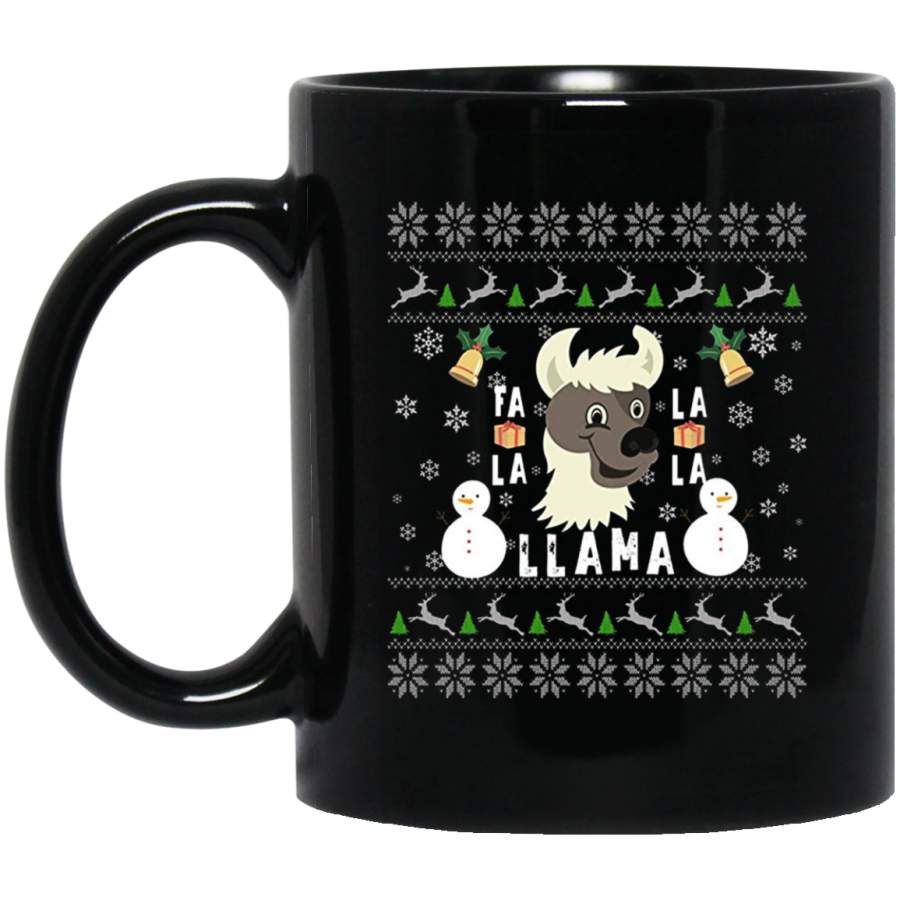 Ugly Christmas Sweater Fa La Llama Funny Xmas Gifts 11 oz 15 oz Black Mug