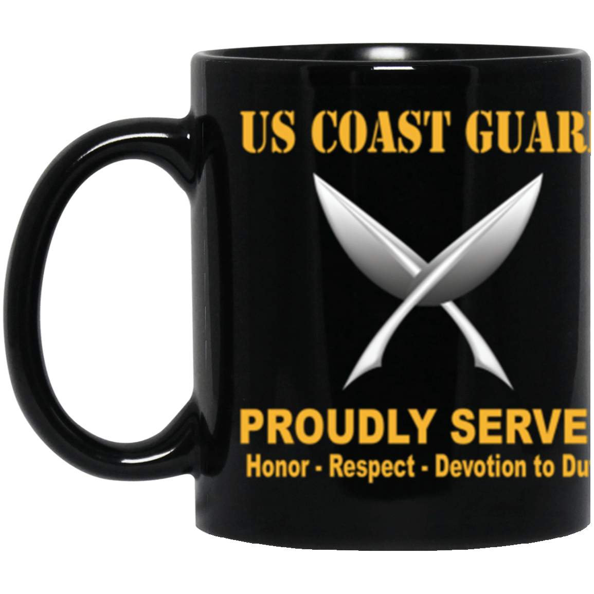 USCG Yeoman YN Logo Proudly Served Core Values 11 oz. Black Mug