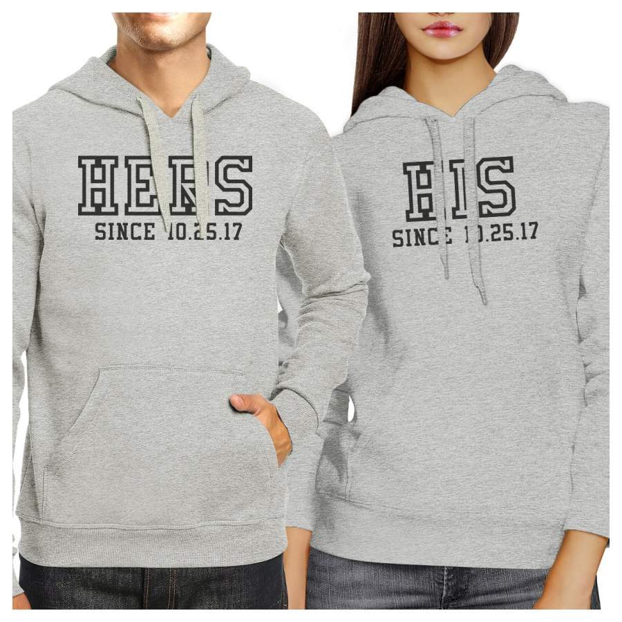 Hers And His Since Custom Matching Couple Grey Hoodie