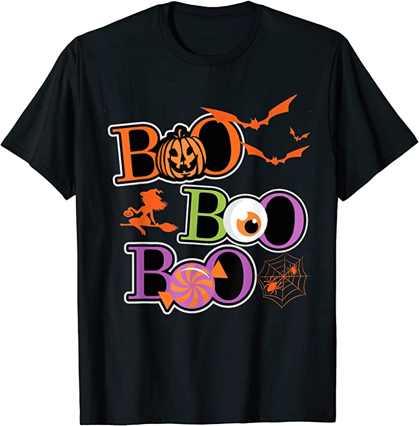 Boo Halloween Costume Spiders Witch Pumpkin Bat Candy Eye T-Shirt