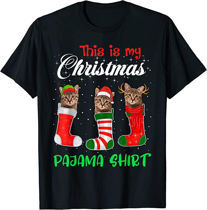 This Is My Christmas Pajama Cat Kitten Lover Xmas Lights T-Shirt