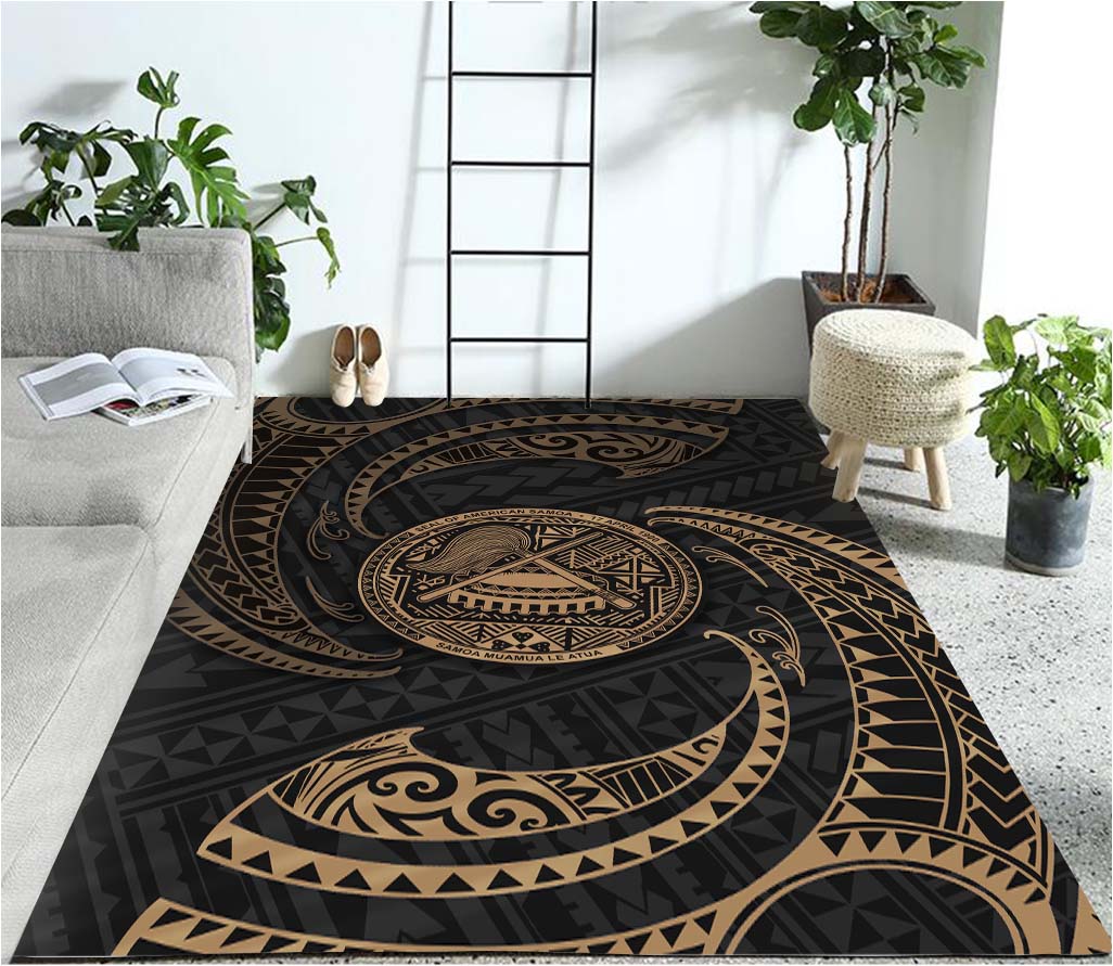 American Samoa Polynesian Gold Tribal Wave RUG