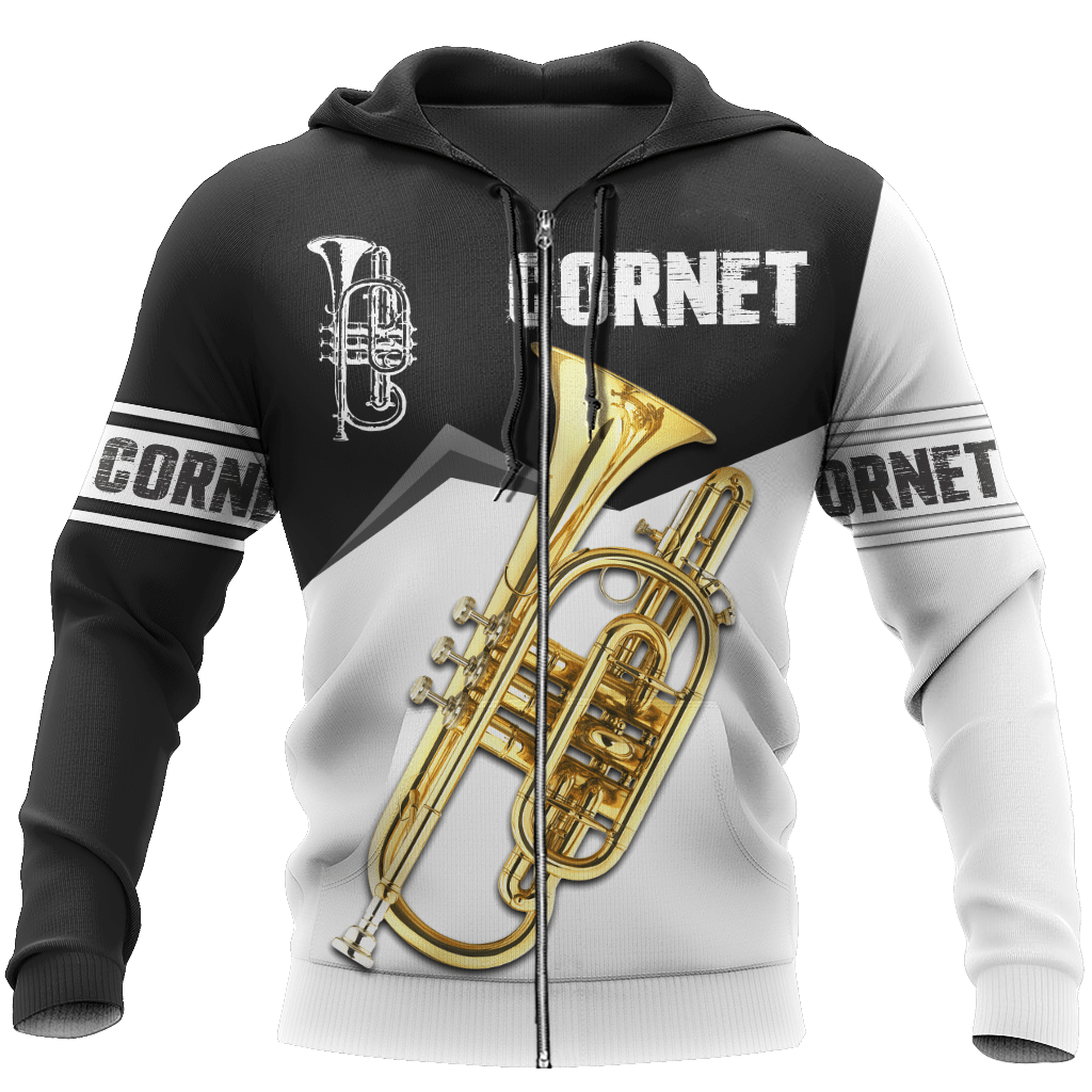 Cornet Music 3D Zip Up Hoodie Shirt For Men And Women