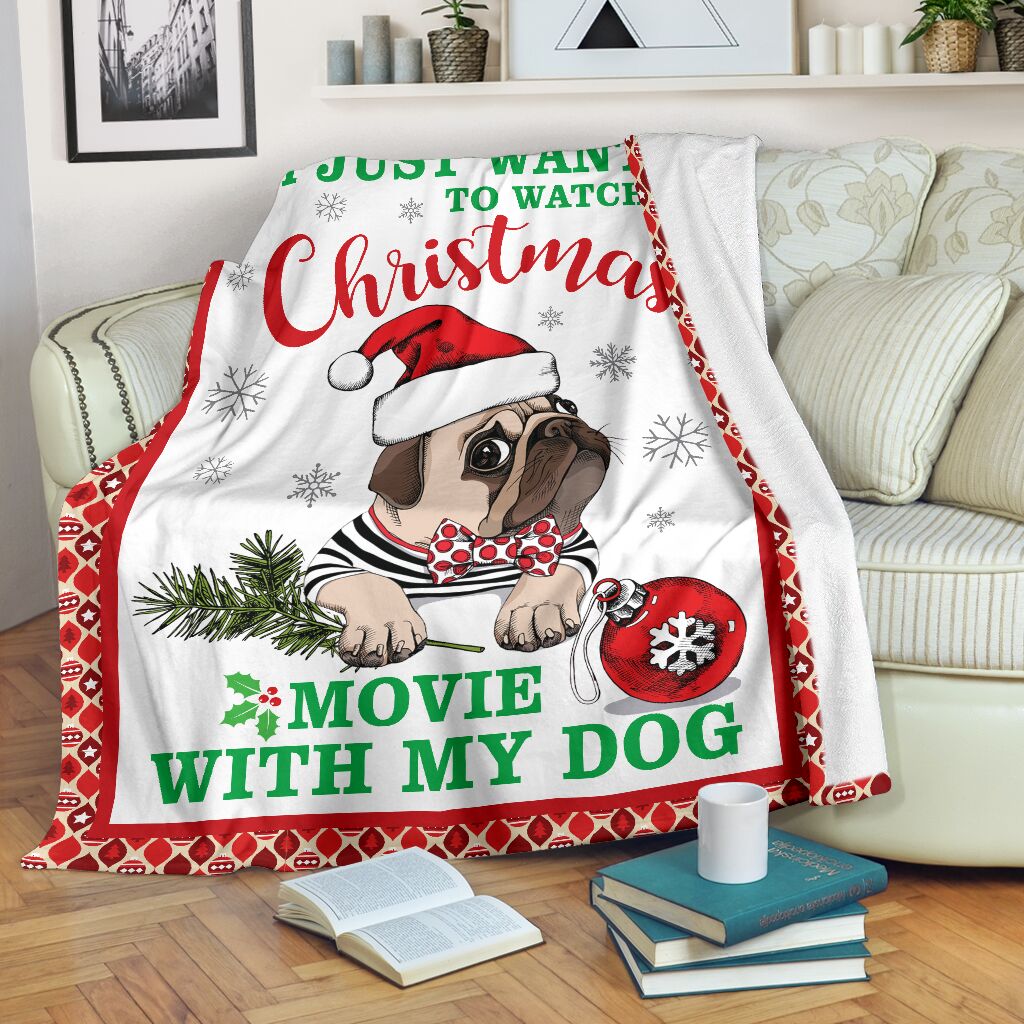 Pug Christmas Blanket Sky