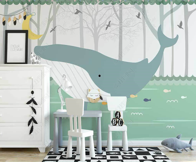 3D Northern Europe Hand-Painted Forest Whale Wall Mural Wallpaper Sww2600