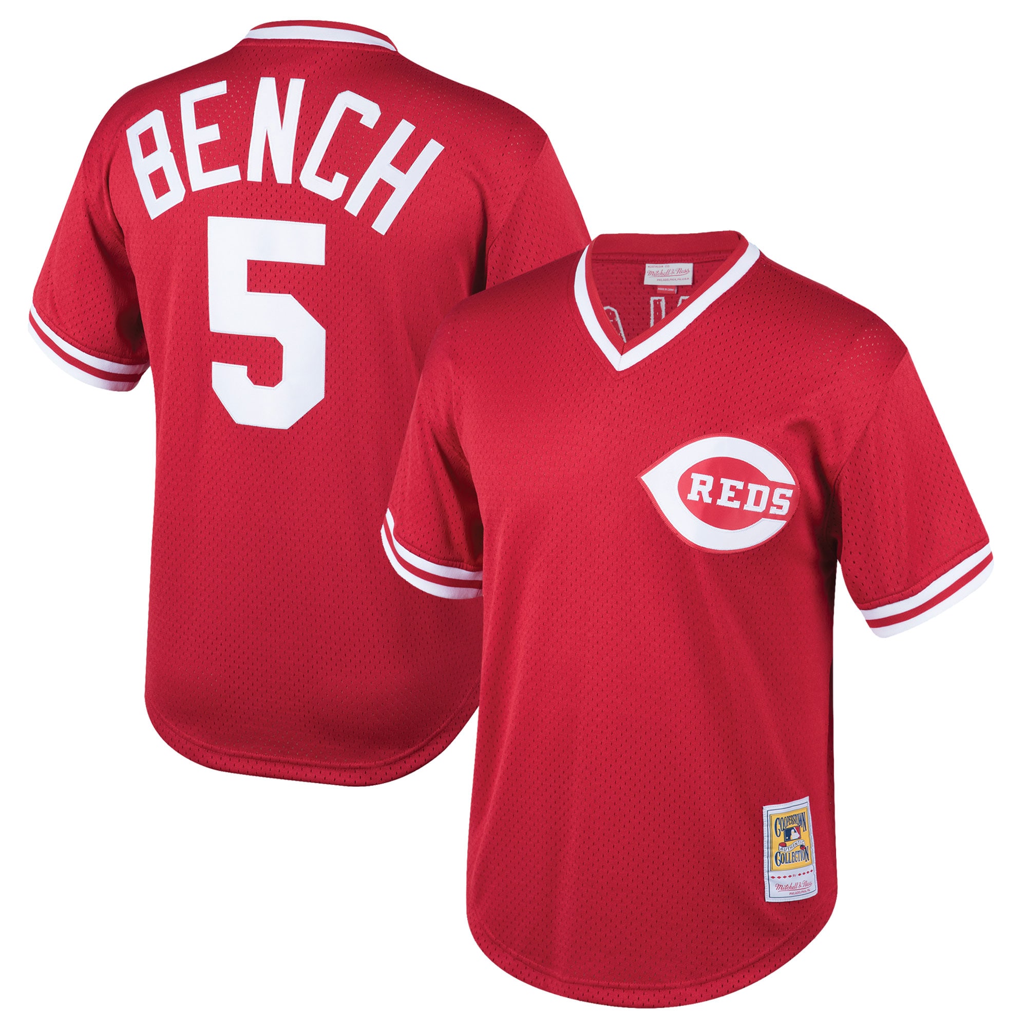 Youth Cincinnati Reds Johnny Bench Mitchell & Ness Red Cooperstown Collection Mesh Batting Practice Jersey