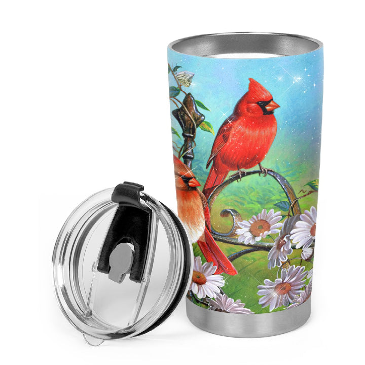 Cardinal Couple I Missed You Today Tears In My Eyes Stainless Steel Skinny Tumbler Bulk, Double Wall Vacuum Slim Water Tumbler Cup With Lid, Reusable Metal Travel Coffee Mug