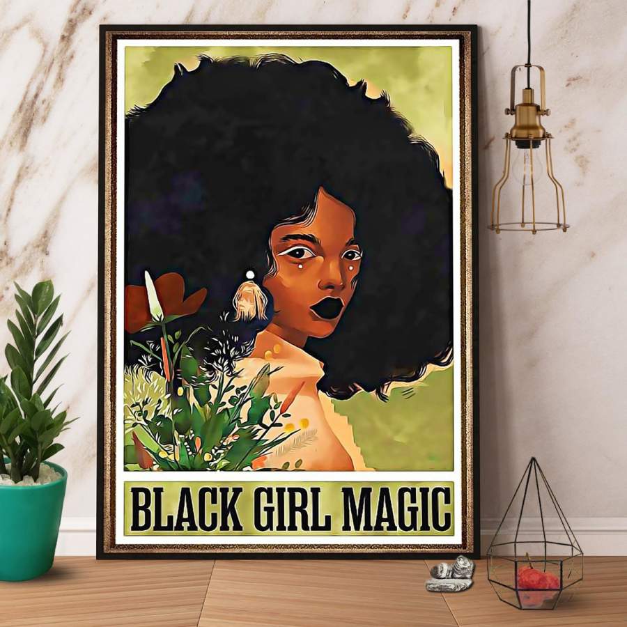 Afro girl black girl magic vertical paper poster no frame/ wrapped canvas wall decor full size