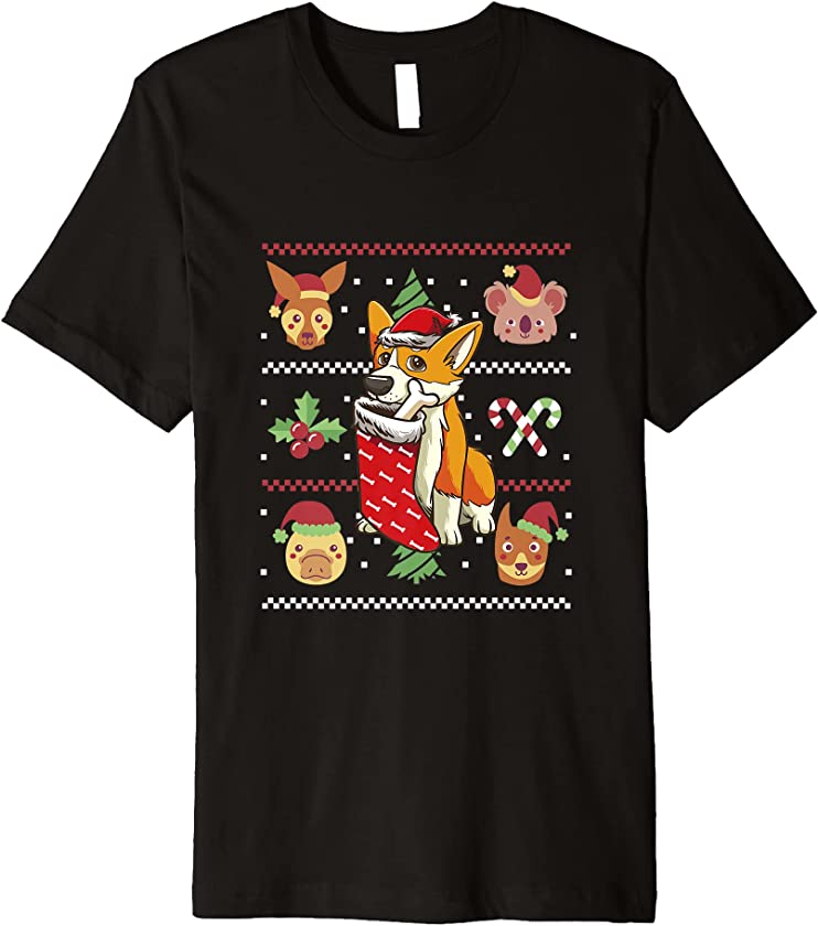 Welsh Corgi Dog Stockings Ugly Christmas Corgi Dad, Corgi Premium T-Shirt