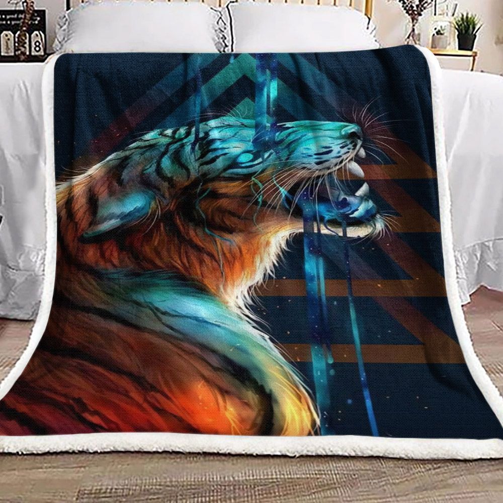 Tiger Sherpa Fleece Blanket Rr