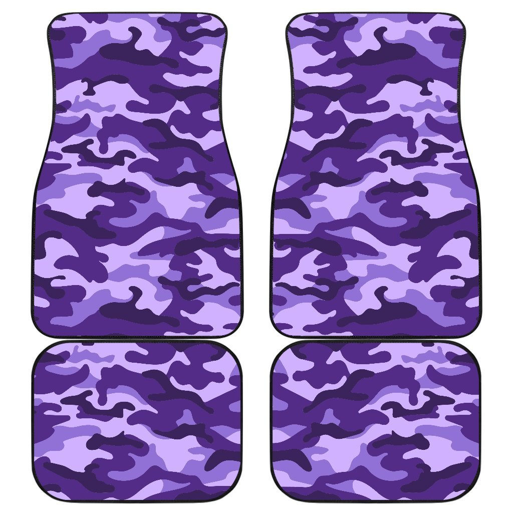 Purple Camouflage Print Front And Back Car Floor Mats, Front Car Mat