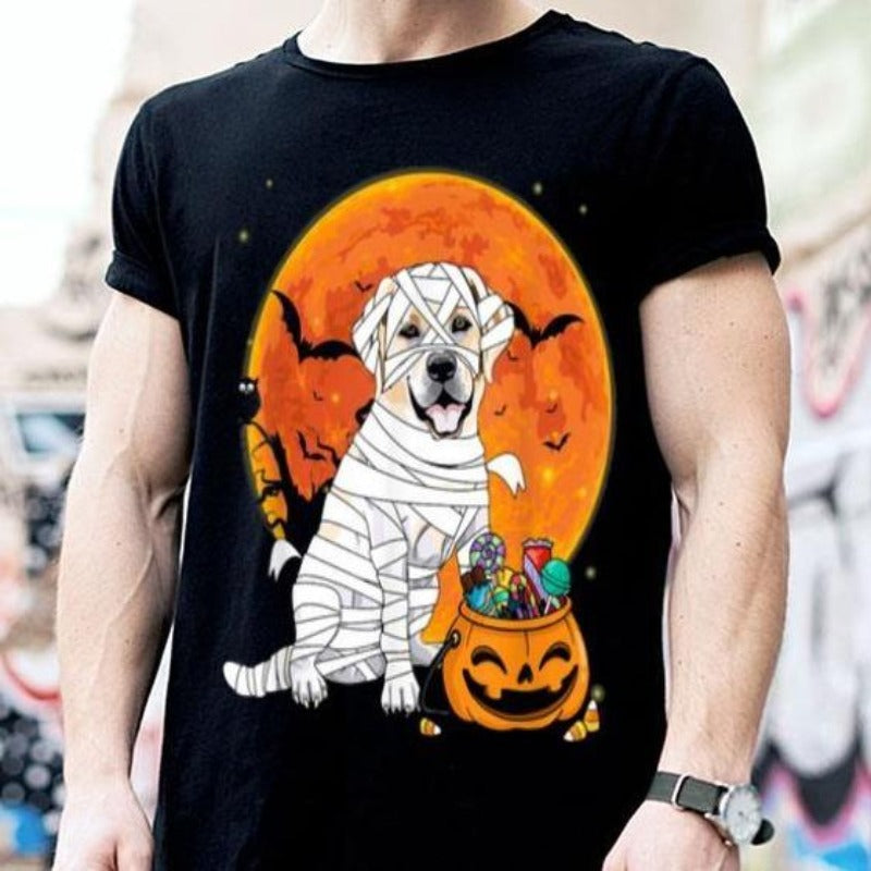 Cute Labrador Retriever Dog With Candy Pumpkin Halloween Gift Men Women T shirt