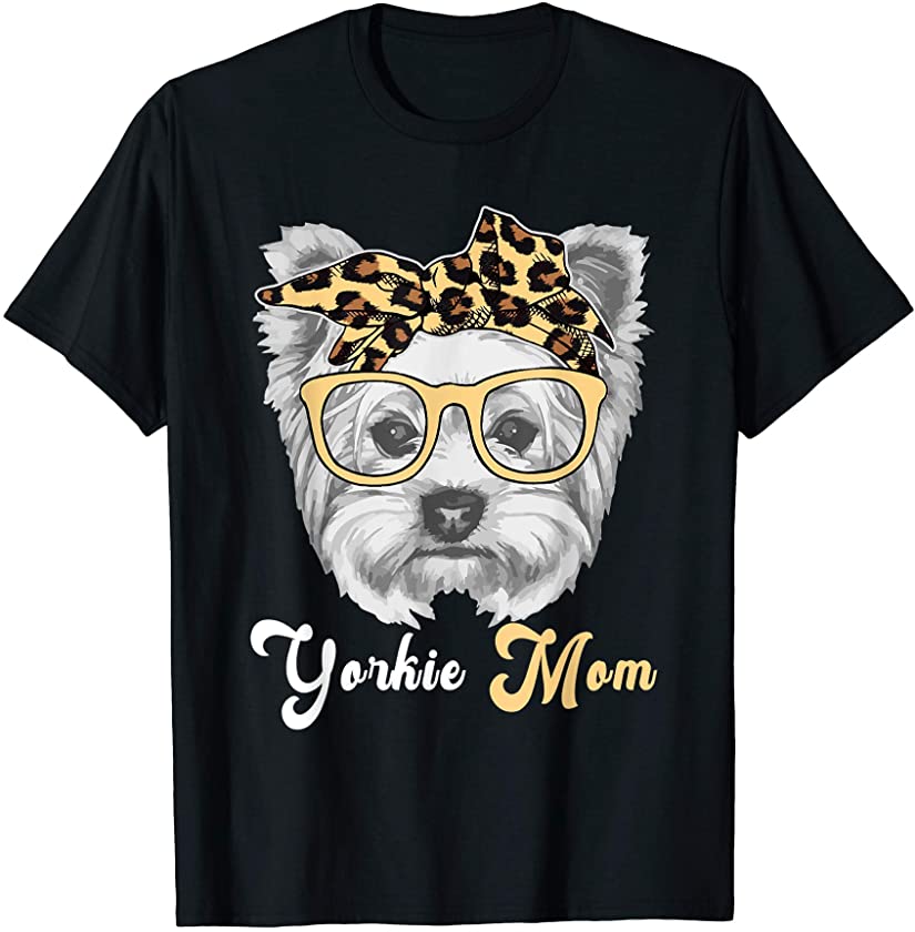 Yorkie Mom Leopard Print Dog Lovers Mother Day Women Grandma T-Shirt