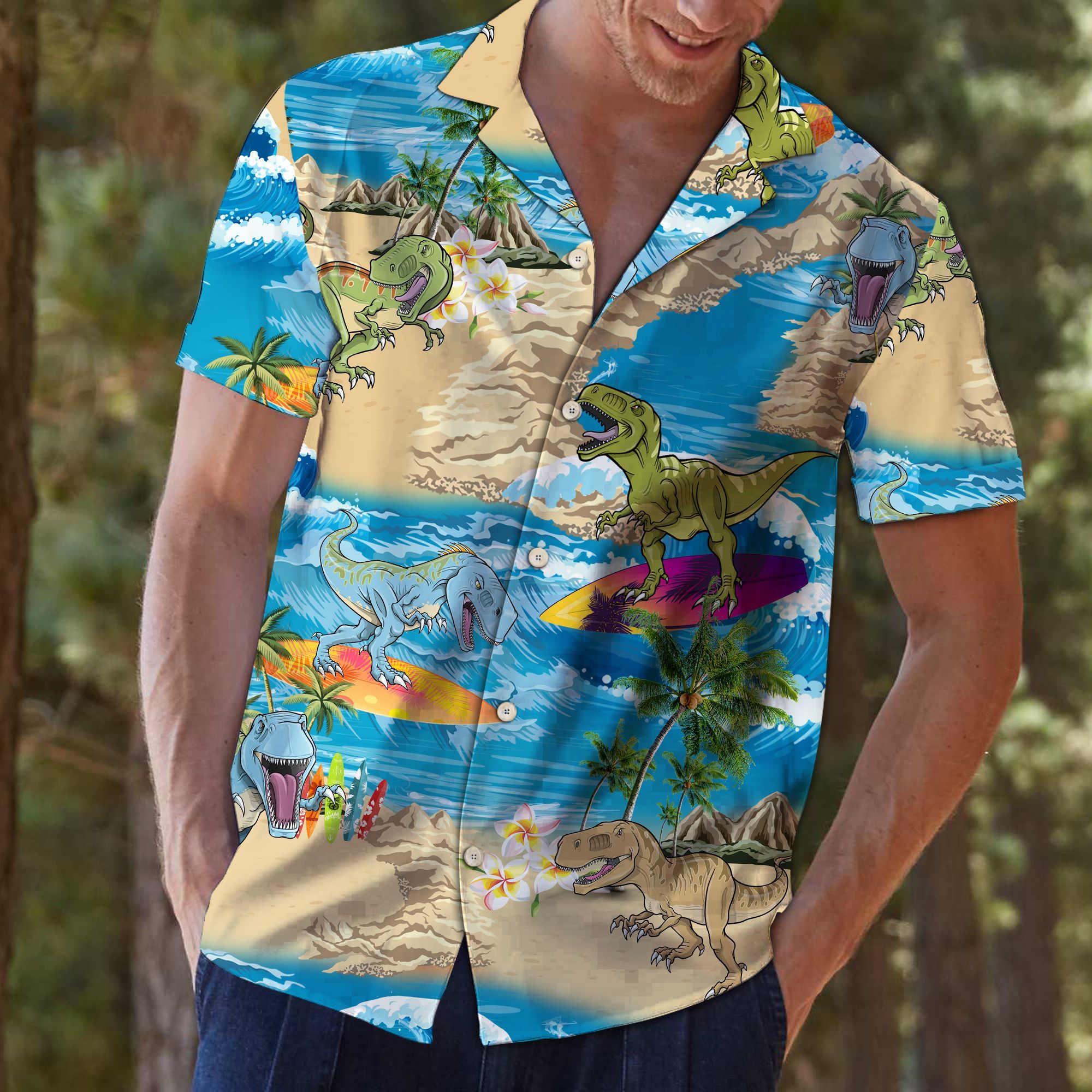 Dinosaur Summer Vacation Hawaiian Shirt For Men, Hawaiian Shirt For ...