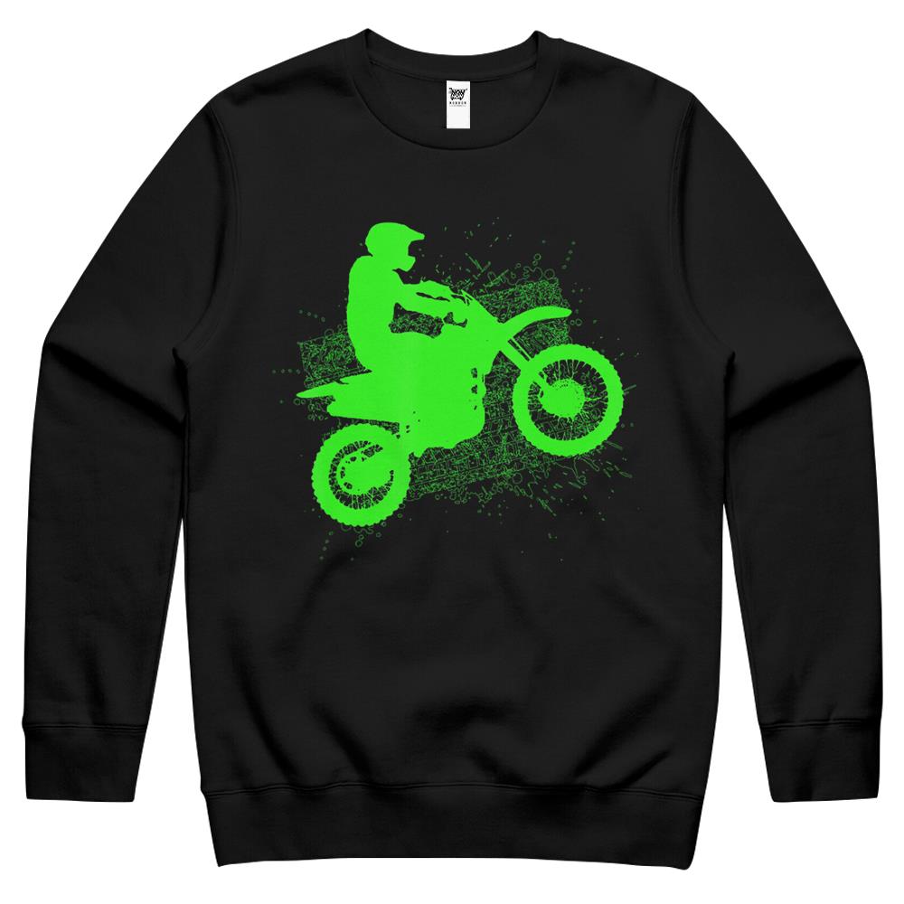 Dirt Bike Rider Tire Tracks Neon Green Crewneck Sweatshirt