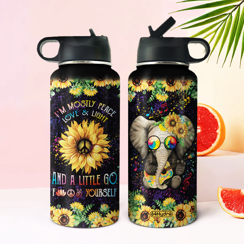 Hippie Elephant I Am Mostly Peace Love And Light Harz1903001Y Stainless Steel Bottle With Straw Lid