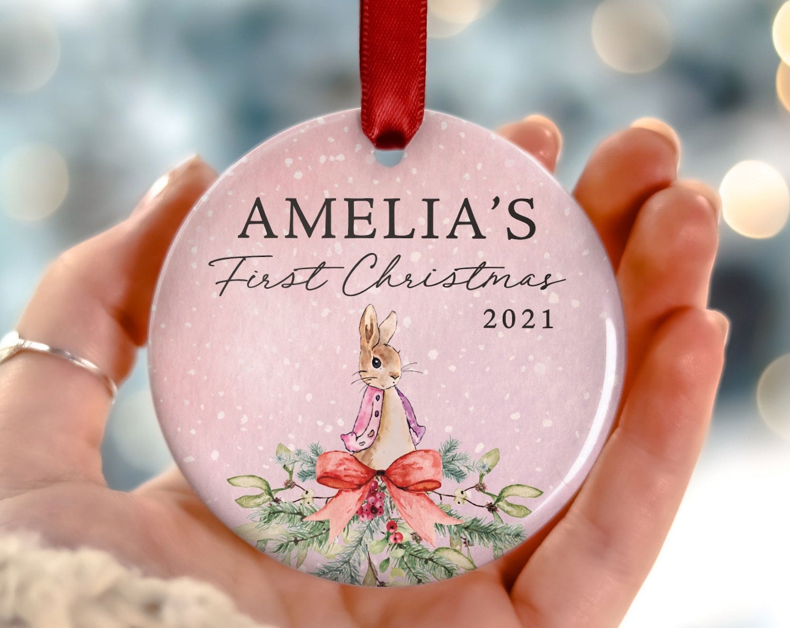 Personalized Baby’S First Christmas Rabbit 1St Baby Gift Xmas Bauble New Baby Girl Keepsake Ornament