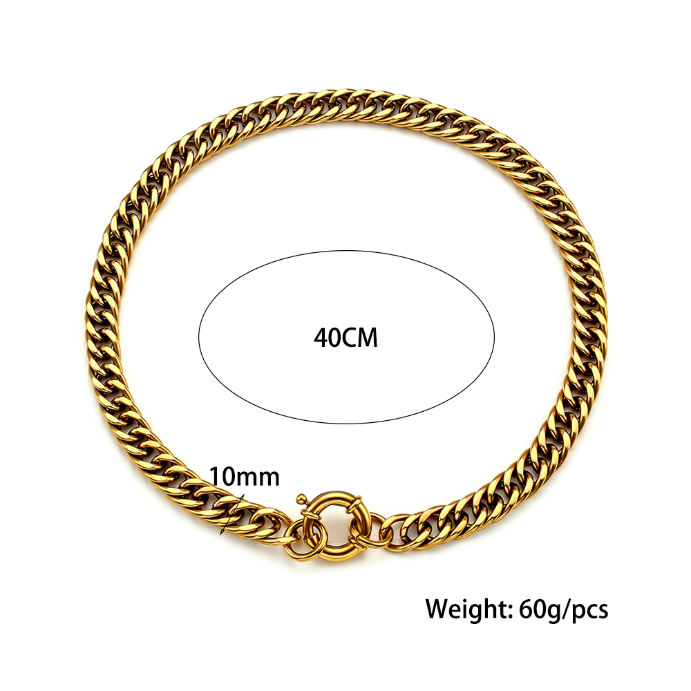 2021 New Design Chunky Vintage OT Clasp Tight Cuban Chain Choker Necklace For Women Gold Plated Stainless Steel Chain Necklace alx