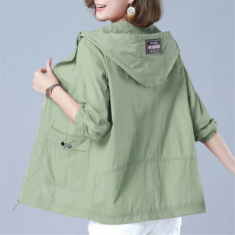 Women’s Jacket 2021 New Summer Thin Coat Casual Windbreaker Female Sun Protection Jacket Basic Zipper Coat Tops Plus Size 5XL alx