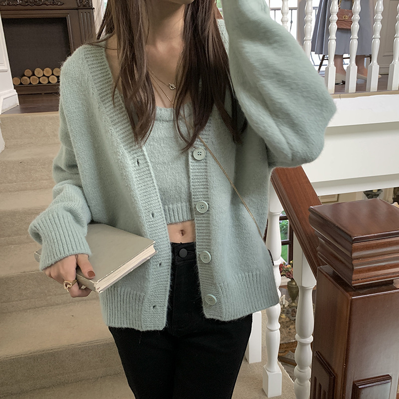 Two-Piece Set Top Lange Geruite Vest Vrouwen Rood Zwart Zomer Soft Sweaters Coat Women’s Autumn New Camisole Knitted Cardigan alx