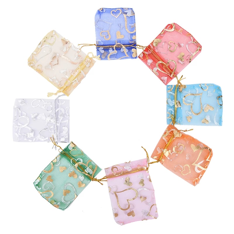 100pcs/lot Mixed Color Drawstring Bags Organza Gifts Bags Christmas Candy Bags Packaging Pouch Wholesale alx