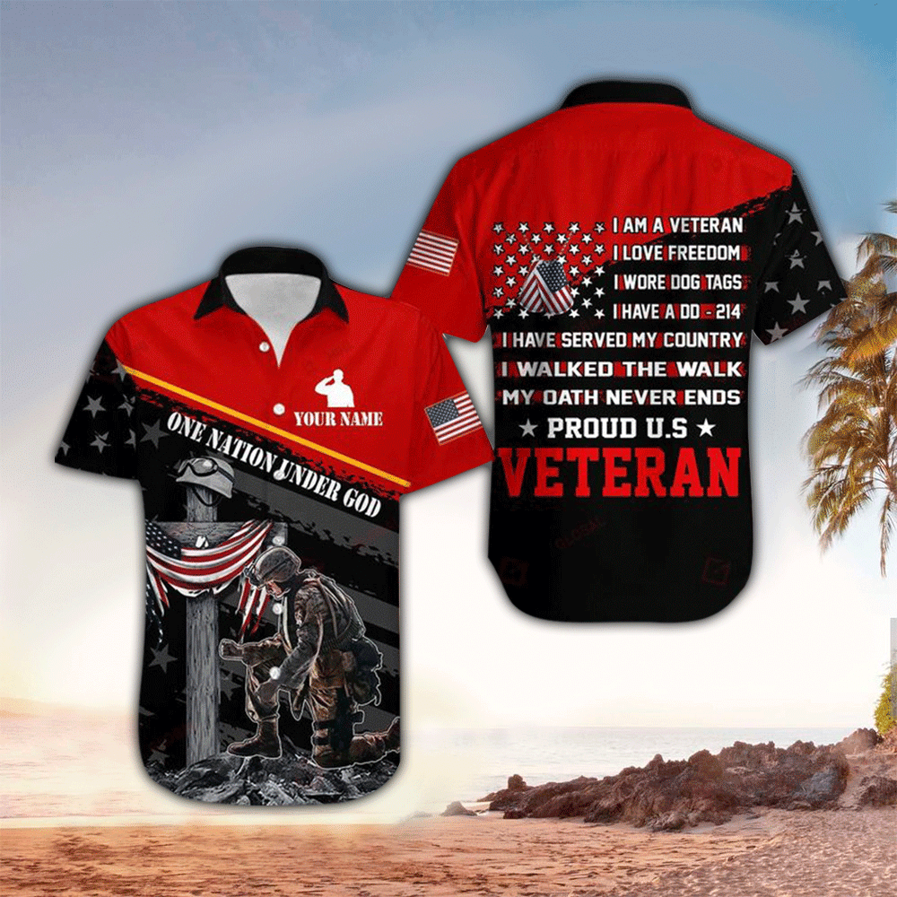 Proud U.S. Veteran Personalized All Over Printed Hawaiian Shirt, Hawaii Shirt Men, Aloha Shirt