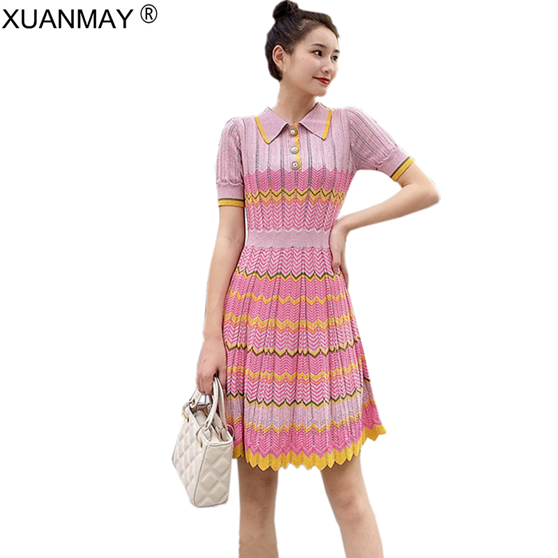 Summer Slim Love pattern of knitted jacquard Bohemia Sweater Dress Fashion Streetwear Light blue Summer Knit Sweater Dress alx