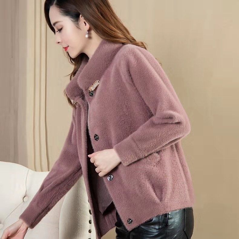 Women 2020 Autumn Winter Imitation Mink Cashmere Sweater Coat New Female Thicken Warm Jacket Loose Casual Knitted Cardigans G511 alx