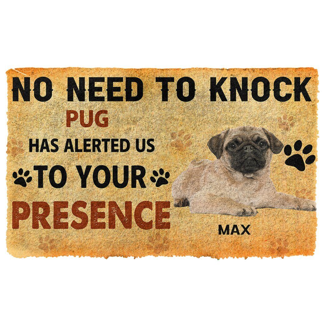 Gearhumans 3D No Need To Knock Pug Dog Custom Name Doormat