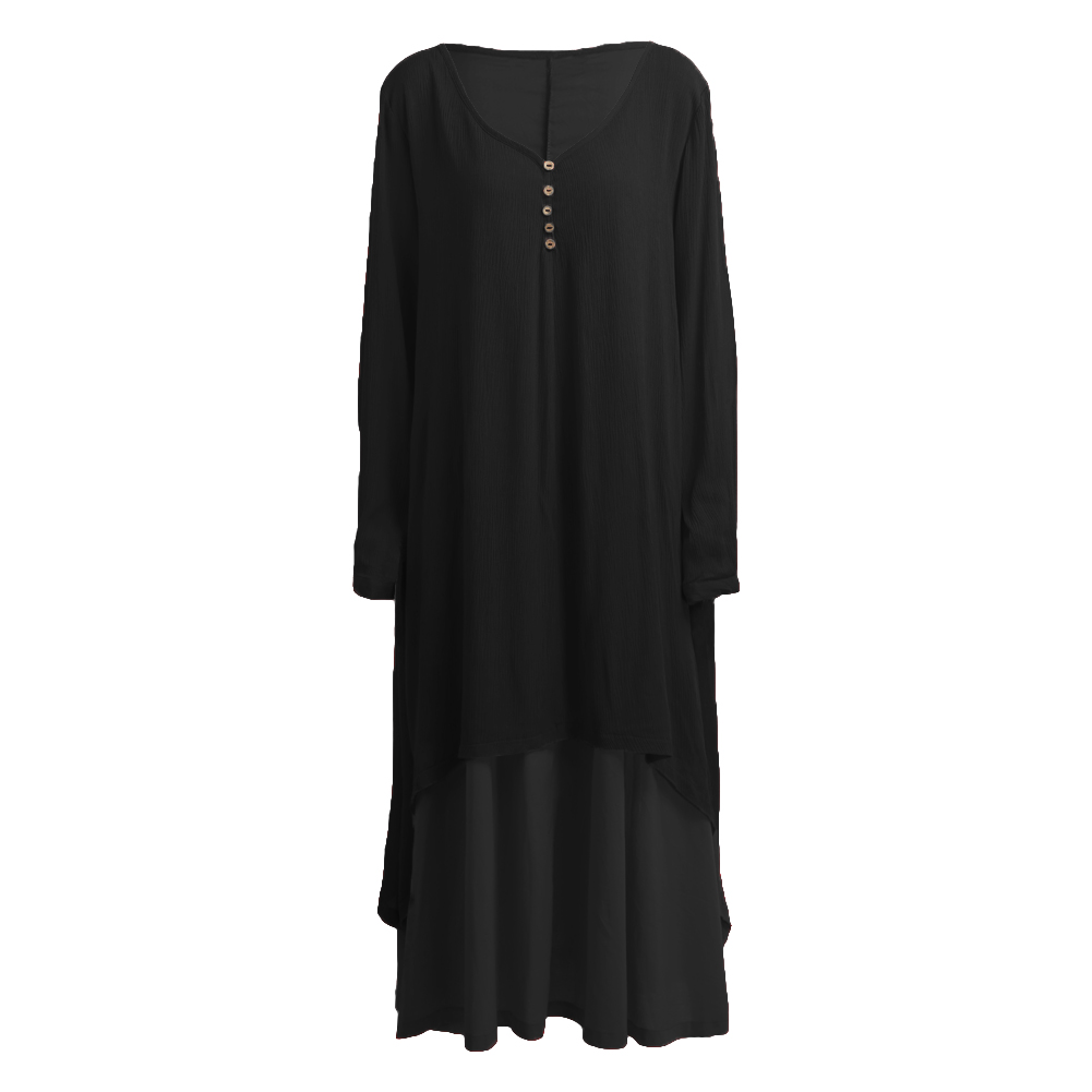 EaseHut V-neck Long Sleeve Maxi Long Dress to the Floor 2 Layer Asymmetric Casual Women’s Summer Dress robe Plus Size Dresses alx
