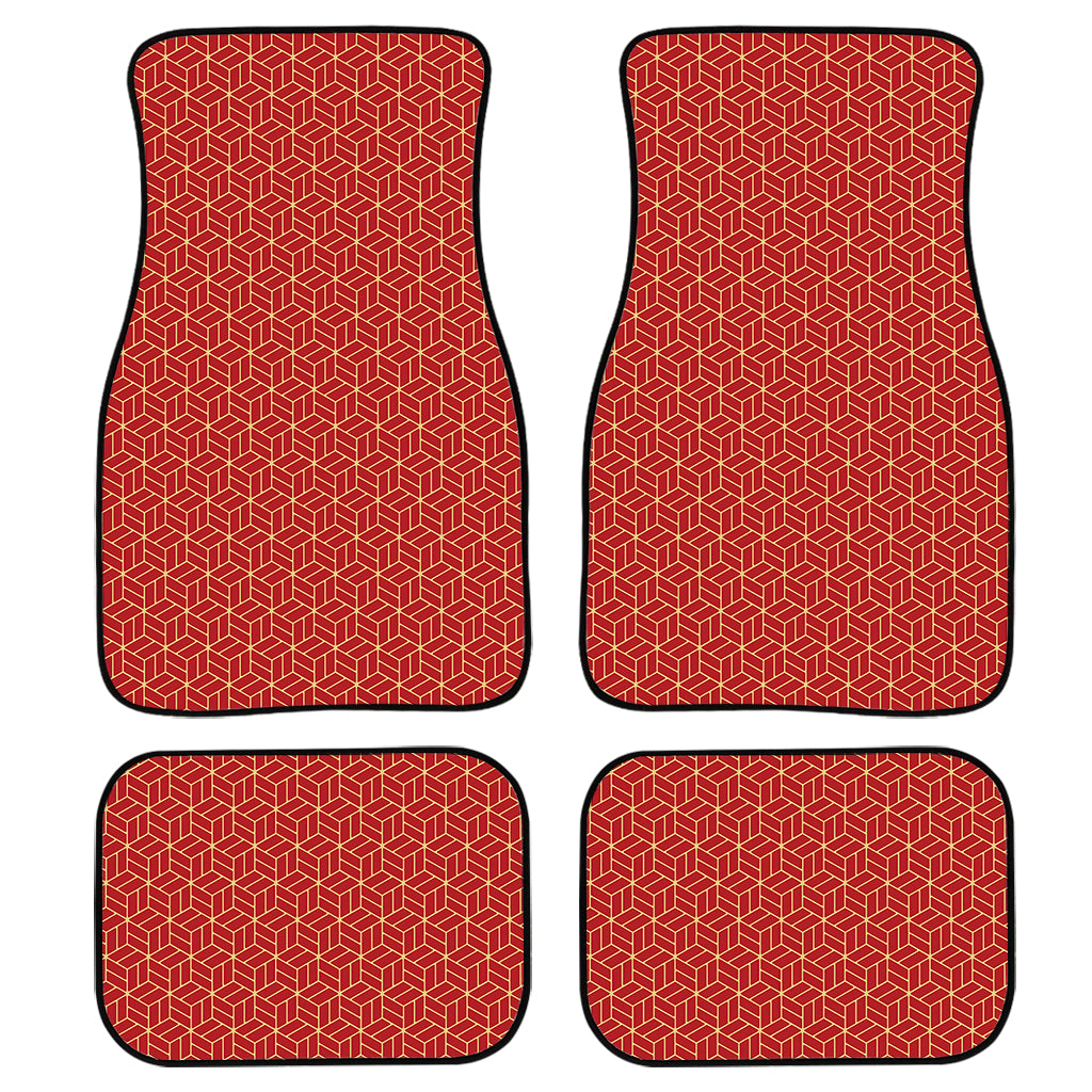 Red Geometric Japanese Pattern Print Front And Back Car Floor Mats, Front Car Mat