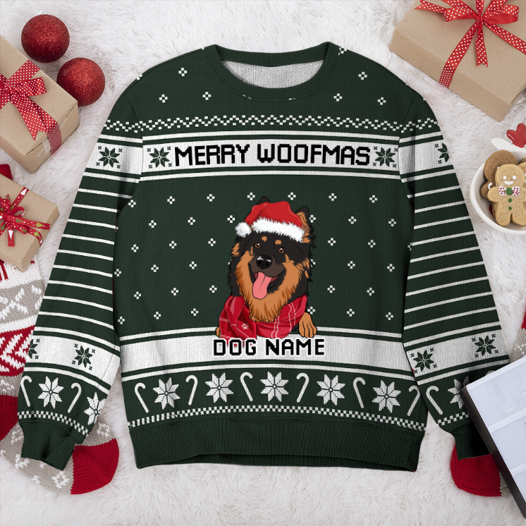 Bohemian Shepherd Merry Woofmas Personalized Sweater, Dog Ugly Christmas Sweater