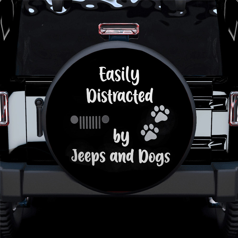 Easily Distracted By Jeeps And Dogs Car Spare Tire Covers Gift For Campers