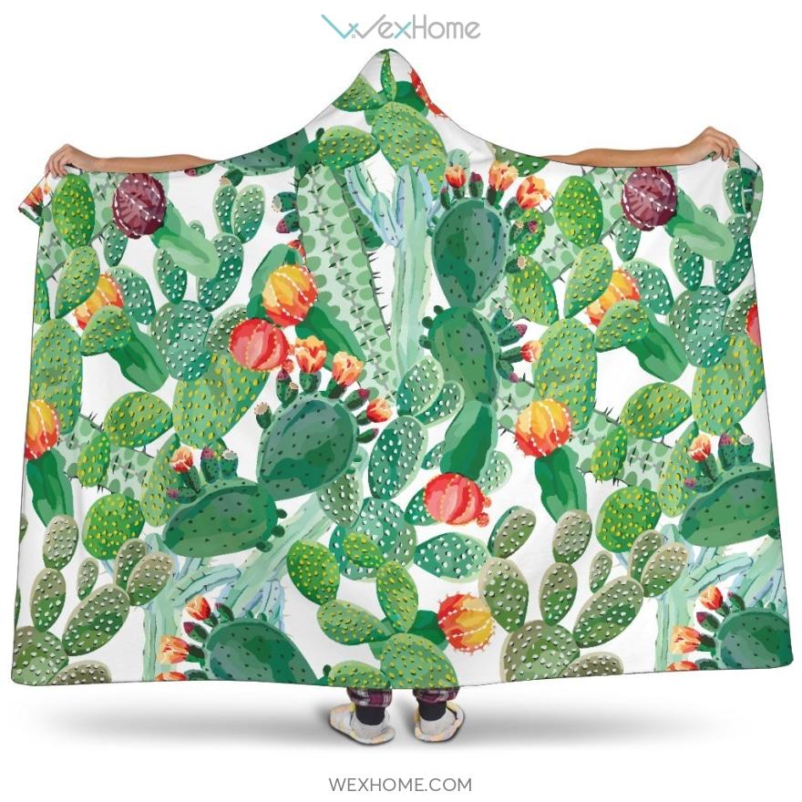 Cactus Design Pattern Copy Hooded Blanket