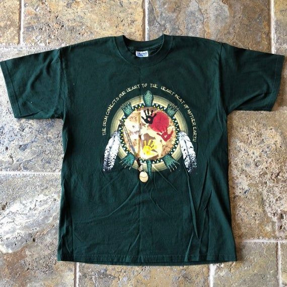 Vintage Native American Drum Solo Peace On Earth Navajo Turtle Shirt