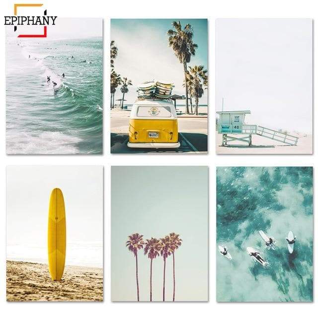 California Print Set Surf Wall Art Canvas Painting Beach Posters Surfboard Prints Coastal Decor Paintings