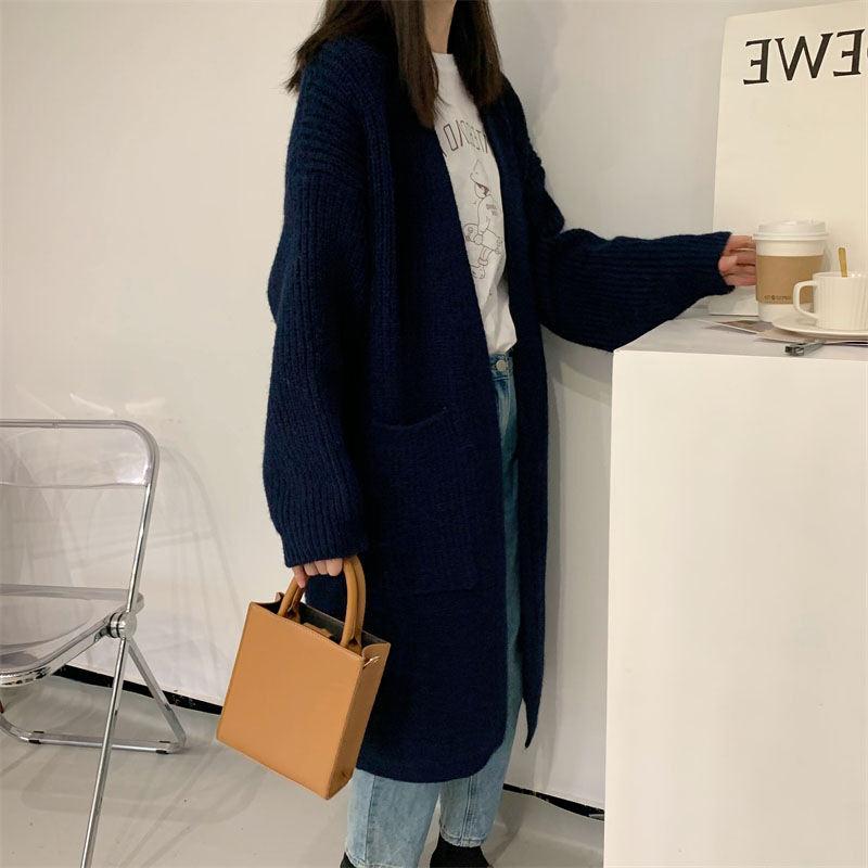 White Cardigan Women Long Knitted Casual Vintage Loose Sweater Coat Solid Oversized Sweater Korean Fashion Female Cardigans 2022 alx