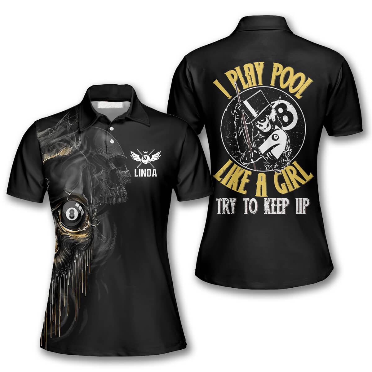 3D All Over Print Billiards I Play Pool Like A Girl Custom Billiard Polo Shirts For Women