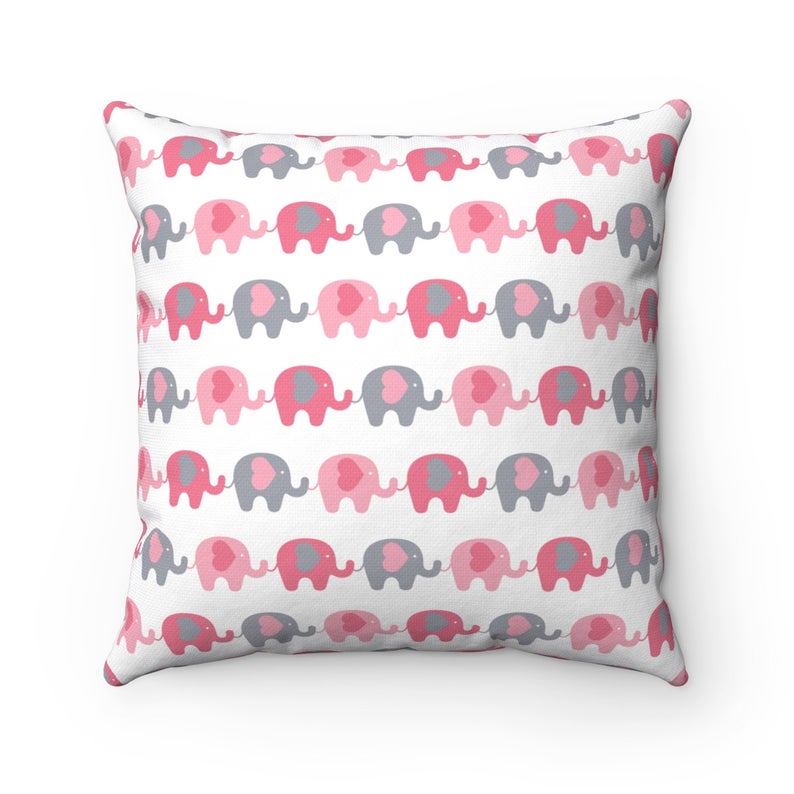 Tiny Heart Elephants Throw Pillow, Bedroom Decor, Outdoor Pillows, Living Room Decor, Sofa Bed Throw Pillow, Decorative Pillow, Home Office Throw Pillows