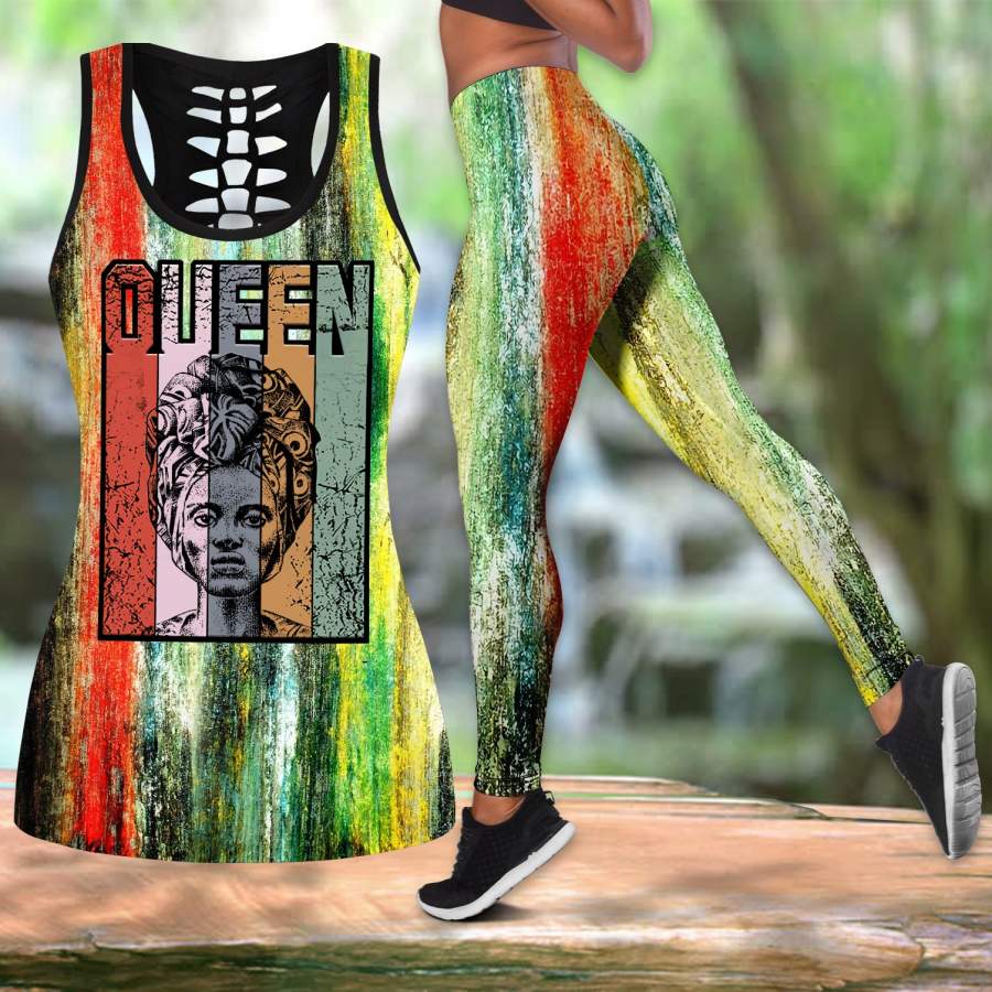 African culture queen leggings + hollow tank combo HAC100603