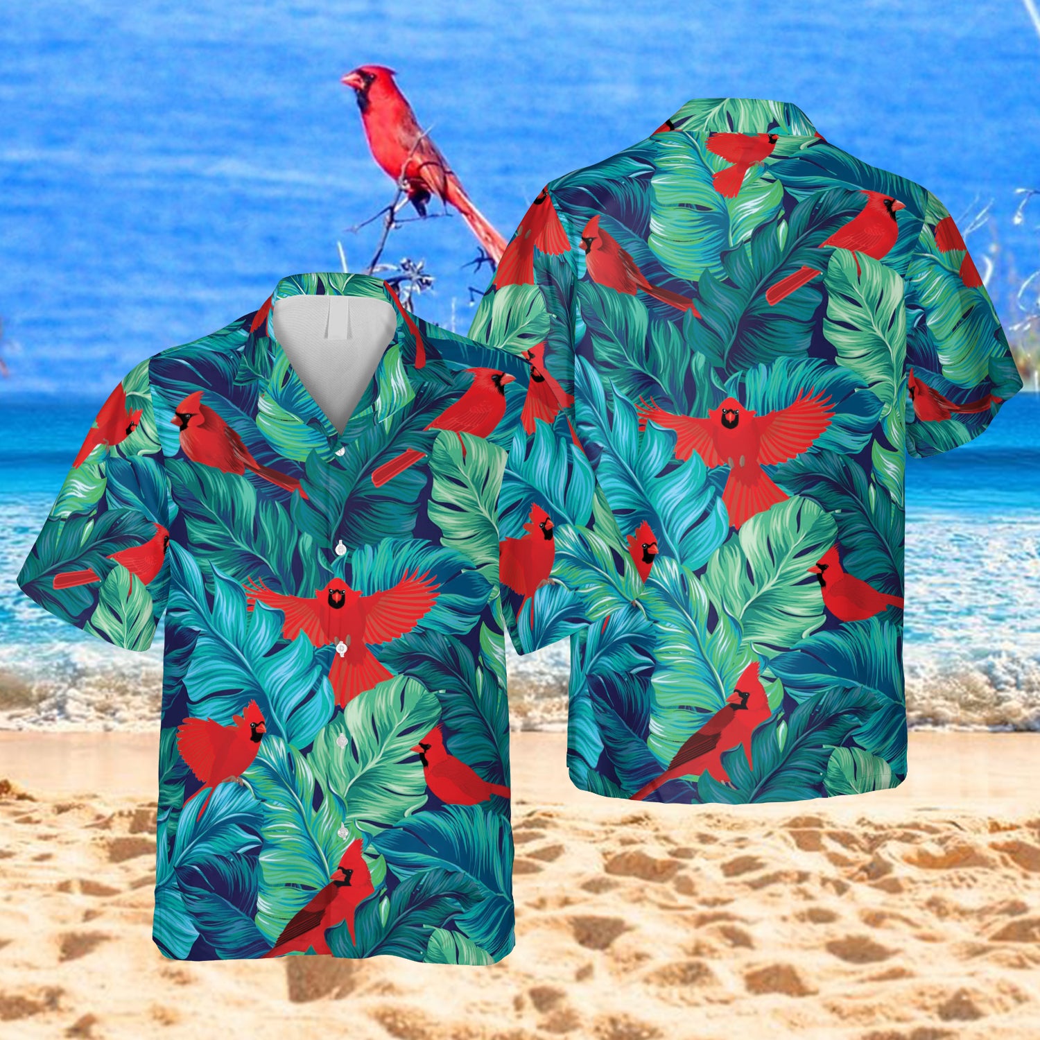 Cardinal Birds Tropical Leaves Hawaii Beach Shirt Ha51890