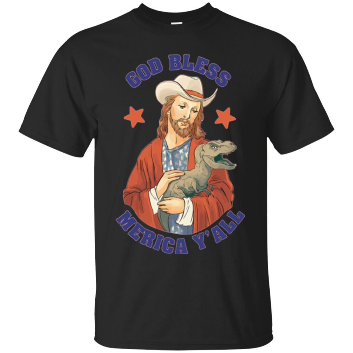 Usa Tees: God Bless Merica Y’All Jesus Dinosaur Cowboy Hat