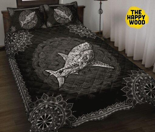 Shark Mandala Grey Style Quilt Bed Set And Pillow Covers