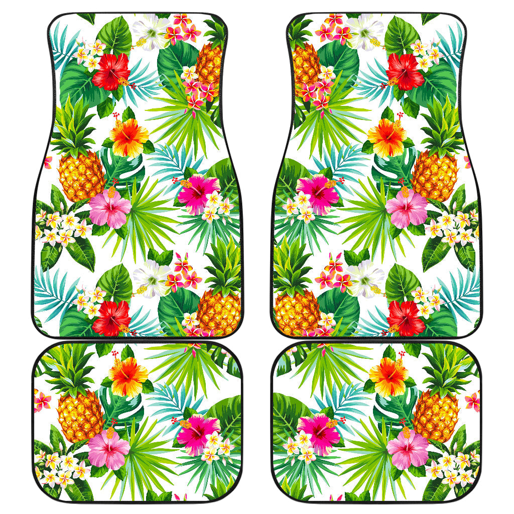 Tropical Aloha Pineapple Pattern Print Front And Back Car Floor Mats, Front Car Mat