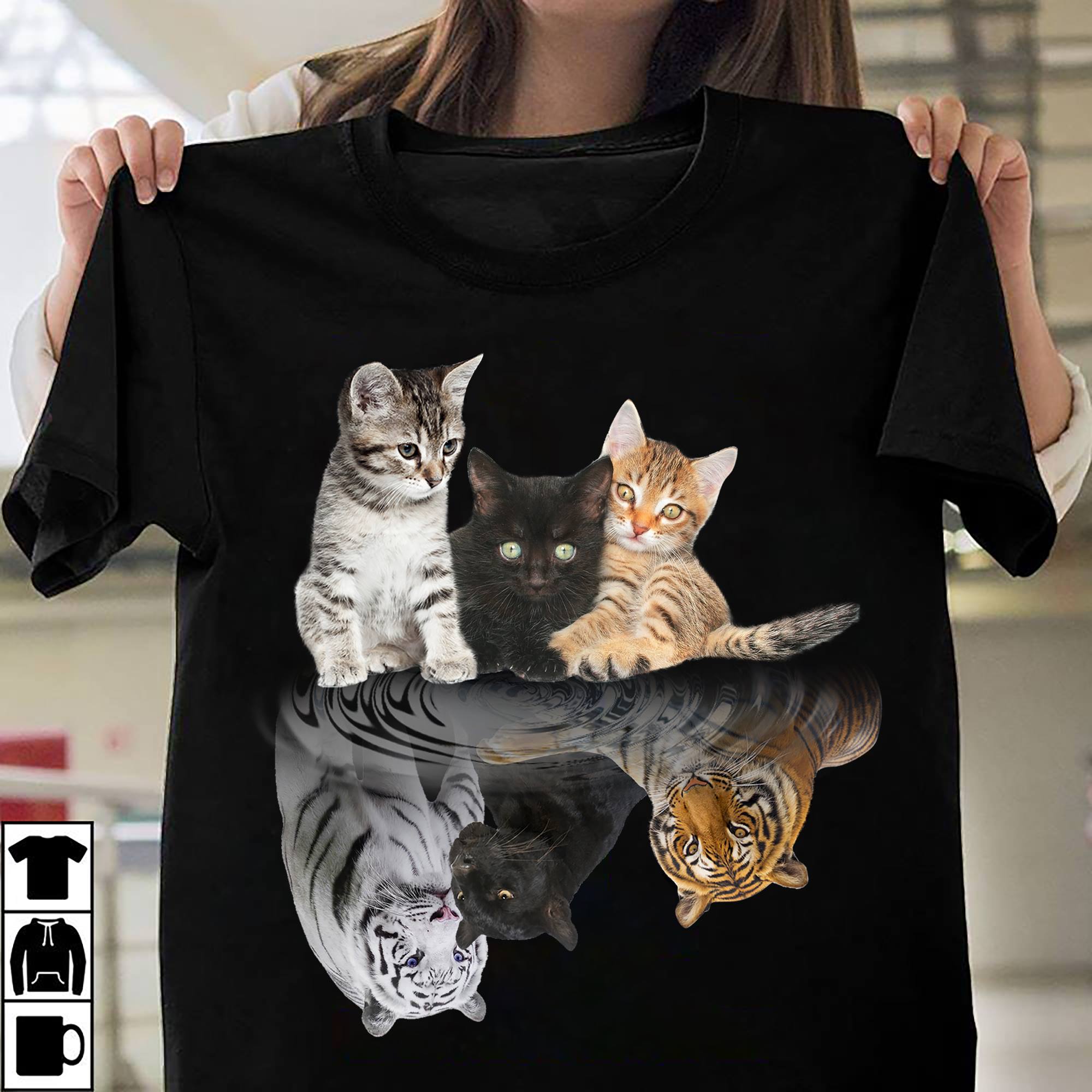 Cute Kittens Water Reflection Shirt Cat Lovers Unisex T-shirt All Size S-5xl