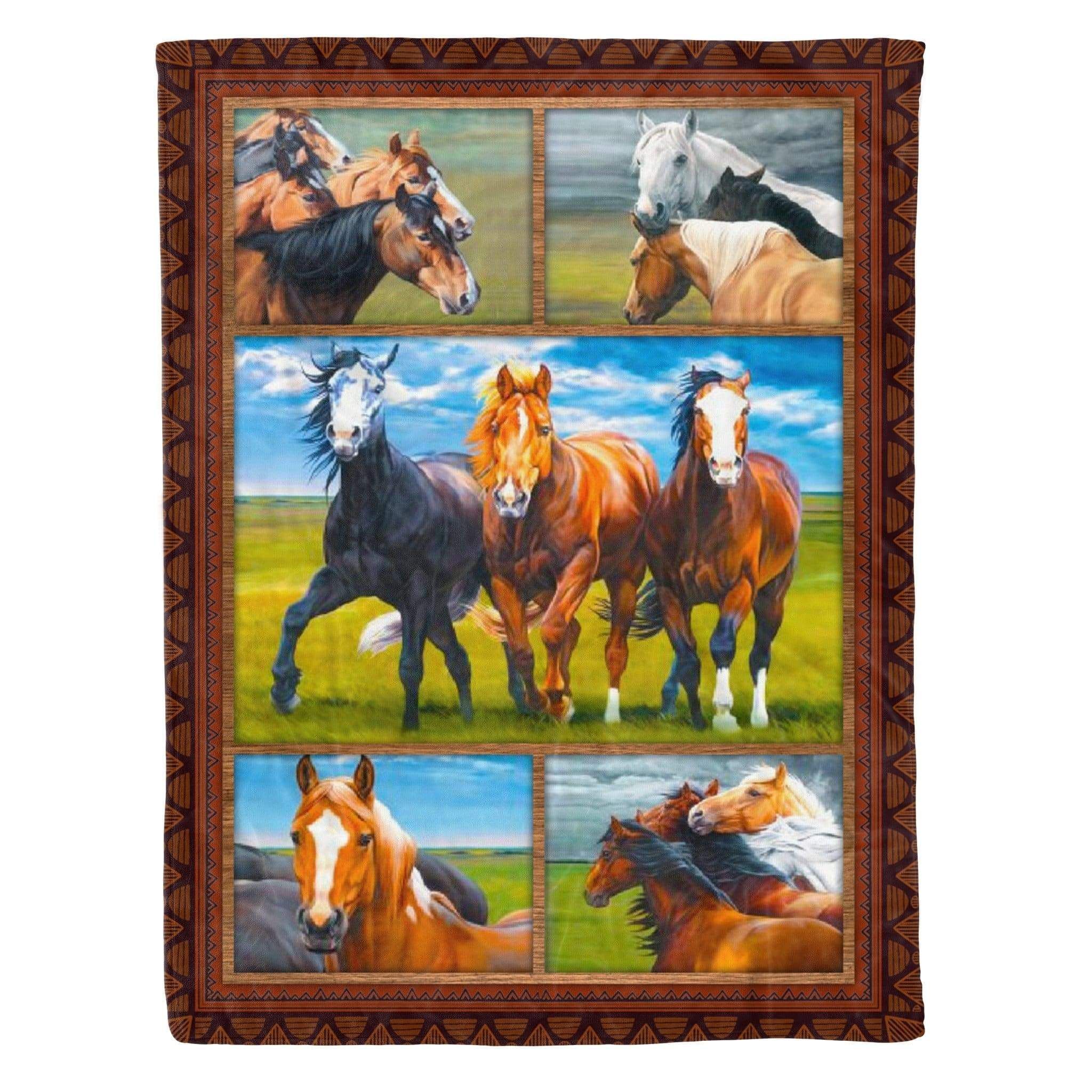 Animal Horse Green Field Gift For Men Fleece Blanket