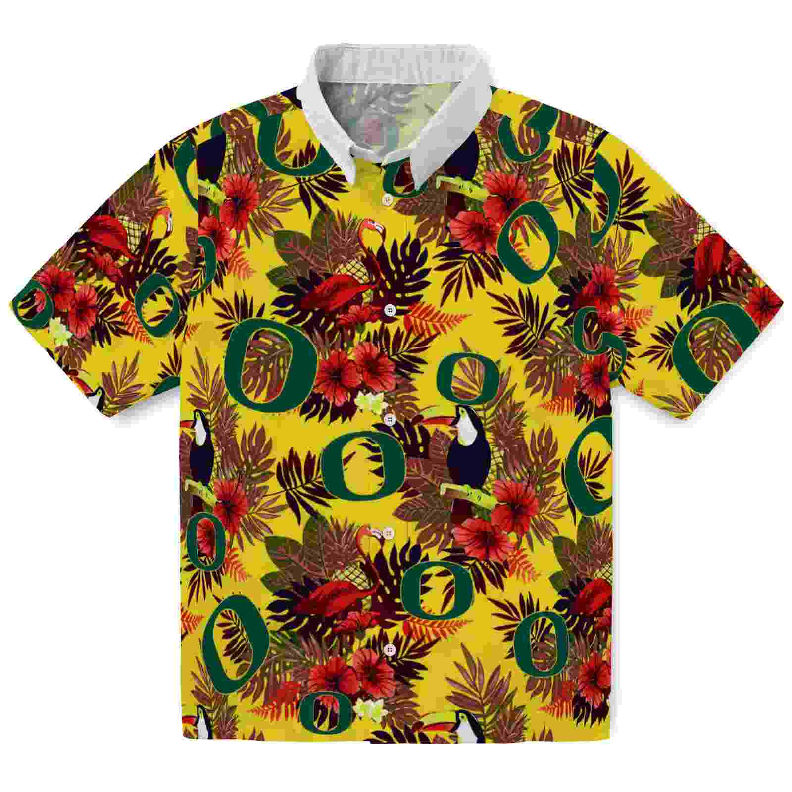 Oregon Ducks Floral Toucan Green Red Hawaiian Shirt