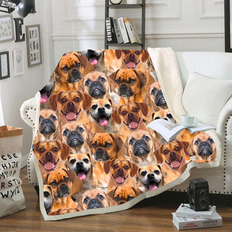 A Bunch Of Puggle Pug Dog Face Printed Blanket Dogs Blanket